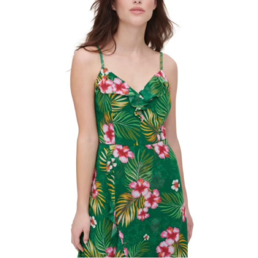 Kenzie Tropical Ruffle Midi Dress